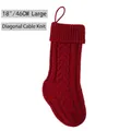 Calza di Natale in maglia rossa da 18 pollici con motivo a treccia diagonale - Maglia a Trecce Diagonali / 18"/46CM Grande / Rosso Porpora