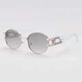 Lunettes de soleil ovales rétro argentées avec verres dégradés gris et monture évidée - Monture Argentée Branche Bleue Verres Gris Clair