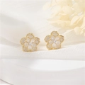 Elegant camellia stud earrings with white enamel petals and 14k gold plated frame - H-11263 / 14K Gold (With Bottom Loop)