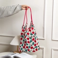 Sac fourre-tout à fleurs avec motif rose rouge et poignée pour l'été des femmes - Imprimé Rose Complet