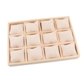 12-grid wooden watch display tray with soft beige velvet pillows for jewelry - Wood Frame with Beige Interior