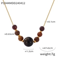 Titanium stalen ketting met centrale tijgeroog steen en roodbruine kralen set - P1944-Gouden Halsketting