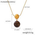 Minimalistische titanium stalen ketting met bruine tijgeroog en gouden metalen kraal - P1942-Gouden Halsketting