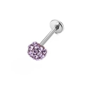 Sparkling purple crystal Shamballa ball labret stud with surgical steel flat back post - Violet