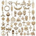 Variety of 50 golden alloy animal and flower charms for DIY jewelry making - 50PCS Mixed KC Gold (M377)
