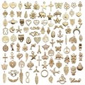 Collection of 100 gold alloy charms with heart and butterfly shapes for DIY jewelry - 100PCS Mixed KC Gold (HK593)