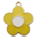 Detailed close-up of yellow and white daisy charm with golden alloy metal edges - Five-Petal Flower / Yellow