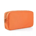 Large orange nylon makeup bag with waterproof material and gold zipper closure - Orange