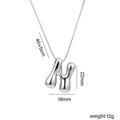Polished silver titanium steel bubble letter necklace pendant with 40+5cm box chain - Letter N (Silver)