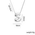 Polished silver bubble letter S pendant necklace with 40 plus 5cm adjustable chain - Letter S (Silver)
