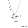 Silver puffed letter V pendant necklace with dimensions on polished stainless steel box chain - Letter V (Silver)