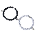Dettaglio di braccialetti per coppia con fibbia a cuore magnetica e perline di pietra - Pietra Opaca + Bracciale in Turchese Bianco