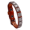 Bracciale in pelle marrone stile punk retrò da uomo con fibbia in metallo geometrico argento - Cuoio