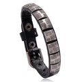 Bracciale regolabile in pelle nera con ciondoli in metallo a motivi geometrici - Nero