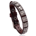 Bracciale in pelle marrone con inserti metallici geometrici argento antico e fibbia - Marrone Scuro