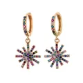 Golden hoop earrings with colorful zircon starburst pendants and bohemian style - Sunburst Style