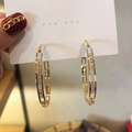 Golden double-track open hoop earrings with sparkling micro-pave crystals - Gold