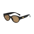 Vintage oval cat-eye polarized sunglasses with black frame and amber lenses - Black Frame Brown Lens