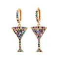 Cocktail glass hoop earrings in gold finish with vibrant multi-colored zircon stones - Wine Glass Style