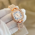 Orologio quadrato elegante da donna in oro con strass di cristallo e numeri romani blu - Oro rosa