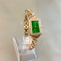 Elegante goldene Vintage-Damen-Quarzuhr mit grünem Zifferblatt und glänzenden Strasssteinen - Grün