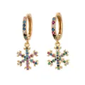 Golden snowflake hoop earrings with vibrant multi-color cubic zirconia crystals - Snowflake Style