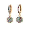 Golden hexagon hoop earrings with colorful pavé rainbow zircon stones and stones - Hexagon Style
