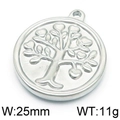 Silver stainless steel tree of life round pendant with embossed design and 25mm diameter - Steel Tree of Life Fine Texture (KLJ5826-Z)