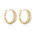 Orecchini a cerchio a doppio strato placcati oro 18K con perline geometriche lucide - Stile con Perline a Doppio Strato (CE00251YS)