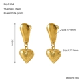 Dettagli orecchini a cuore in acciaio placcato oro 18k con dimensioni e lunghezza 30mm - Stile Cuore Dorato (ZG1394)