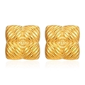 Golden square stainless steel earrings with wavy textured design and 18K finish - Oil Pressed Square Earrings Gold (MS-391)