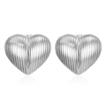 Pendientes de corazón plateados con textura de rayas verticales en acero de alta calidad - Pendientes de Corazón de Rayas Verticales Acero (MS-382)