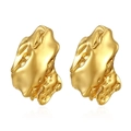 Irregular golden molten lava stud earrings with minimalist wrinkled metal texture for women - Meteorite Lava Earrings Gold (MS-381)