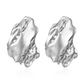 Minimalist irregular molten lava silver studs with mirror-polished metallic finish - Meteorite Lava Earrings Steel (MS-381)