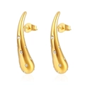 Eleganti orecchini a goccia placcati oro 18 carati con cristalli e chiusura a perno - Orecchini a Bottone Goccia d'Acqua Dorati con Strass