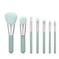 7-piece portable makeup brush set with mint green bristles and dark teal handles - 7Pcs Set / Mint Green