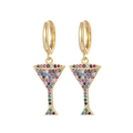 Creative gold cocktail glass drop earrings with colorful zircon and stones on white background - Cocktail Glass Style 3