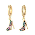 Creative high heel drop earrings with colorful zircons and golden metal finish - Style 5 (High Heels)