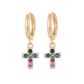 Golden hoop earrings with colorful zircon cross charms and a polished finish - Style 9 (Cross)