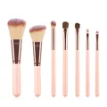 Detailed view of 7-piece makeup brush set with pink handles and rose gold ferrules - 7Pcs Set / Natural/Beige