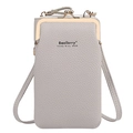 Vertical grey pebble leather crossbody phone bag with snap closure and metal zipper - Gray