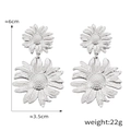 Silver sunflower drop earrings with textured petals in double layer metallic finish - Double Layer Sunflower (F1311) / Steel
