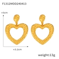 Chunky hammered 18K gold plated stainless steel heart earrings for women 5cm x 3.2cm - Hammered Hollow Heart (F1312) / Gold