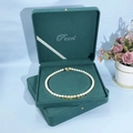 White pearl necklace with gold pendant in premium dark green velvet jewelry box - Pearl Box / Cyan Green with Gold Buckle