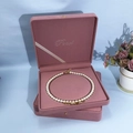 Pink velvet jewelry box with white pearl necklace and gold letter pendant set - Pearl Box / Pink with Gold Buckle