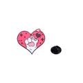 Pink heart enamel brooch featuring white cat paw design and black rubber clutch backing - Heart Shape Cat Paw