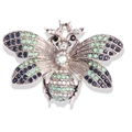 Silver bee brooch featuring blue and green crystals with sparkling rhinestone details - YNCP317 Silver Bee / Silver