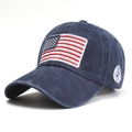Vintage navy washed cotton baseball cap featuring American flag embroidery and USA logo - One Size / Cyan