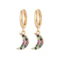 Gold hoop earrings with crescent moon charms featuring vibrant colorful cubic zirconia - Style 12 (Moon)