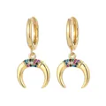 Golden crescent moon earrings with colorful zircon gemstones for a bohemian jewelry style - Style 16 (Horn/Crescent)